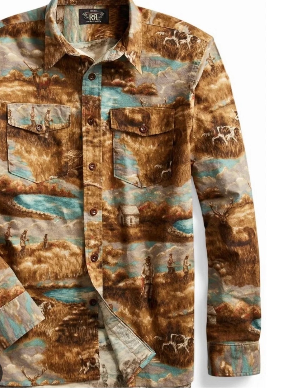 NWT Double RRL Ralph Brown Teal Scenic Button-Down western velveteen hunting